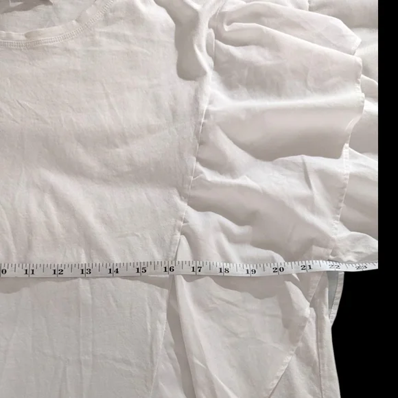 Zara White Short Sleeve Tee with Ruffle Detail, Sz Medium - Picture 10 of 10